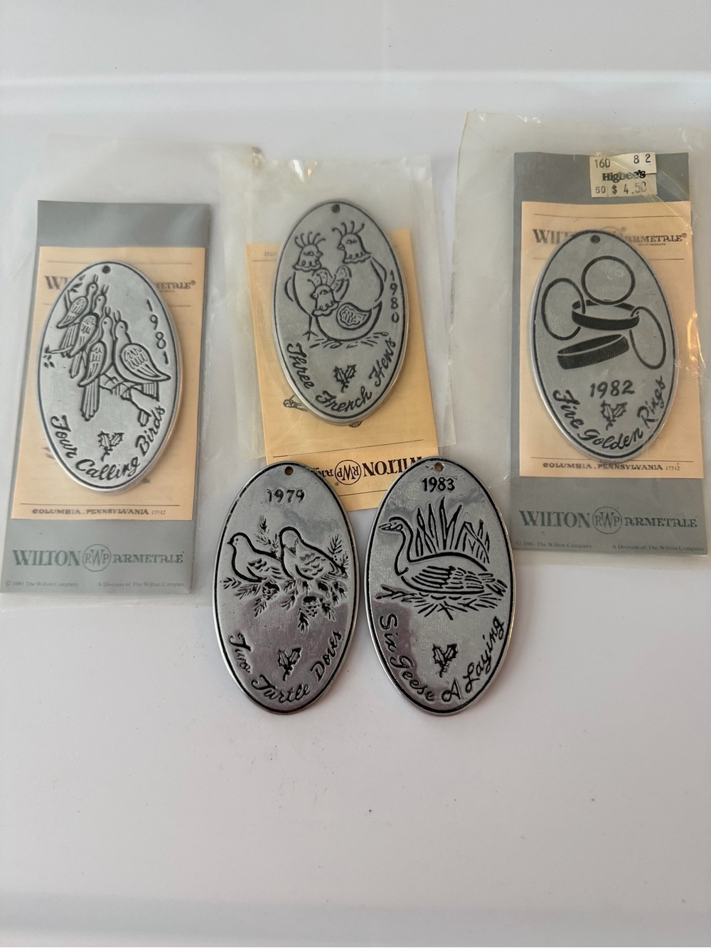 Vintage 12 Days of Christmas Wilton Pewter Ornament Lot of 5